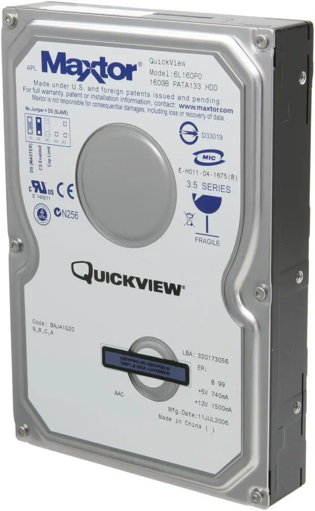 Main image of Maxtor 6L160P0 160GB IDE Ultra ATA133 / ATA-7 3.5" Internal Hard Drive Bare Drive