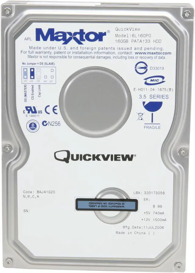 Alt view image 2 of 4 - Maxtor 6L160P0 160GB IDE Ultra ATA133 / ATA-7 3.5" Internal Hard Drive Bare Drive