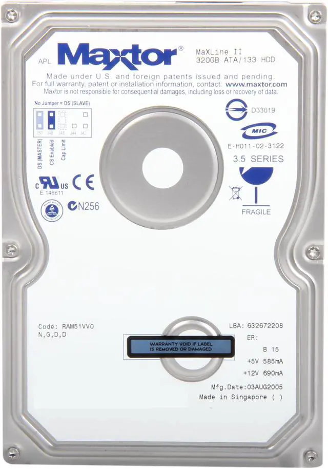 Alt view image 2 of 4 - Maxtor 5A320Jo 320GB 5400 RPM 2MB Cache IDE Ultra ATA133 / ATA-7 3.5" Internal Hard Drive