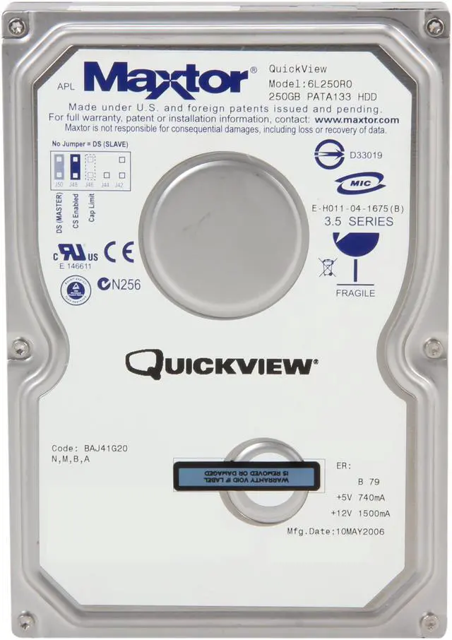 Alt view image 2 of 4 - Maxtor QuickView 6L250R0 250GB 7200 RPM 16MB Cache IDE Ultra ATA133 / ATA-7 3.5" Hard Drive Bare Drive