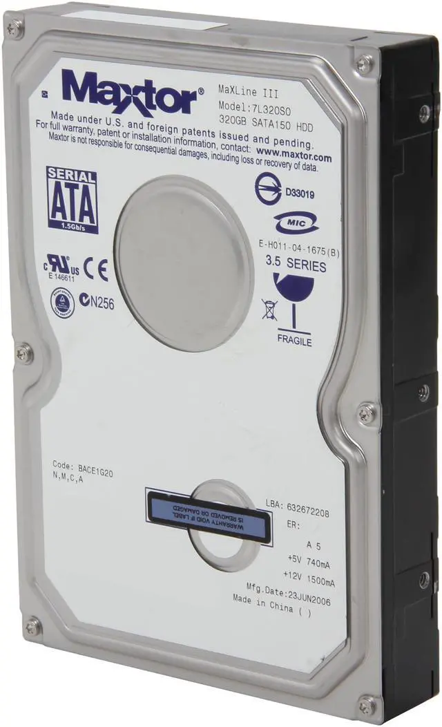 Main image of Maxtor MaXLine III 7l320s0 320GB 7200 RPM 16MB Cache SATA 1.5Gb/s 3.5" Hard Drive Bare Drive