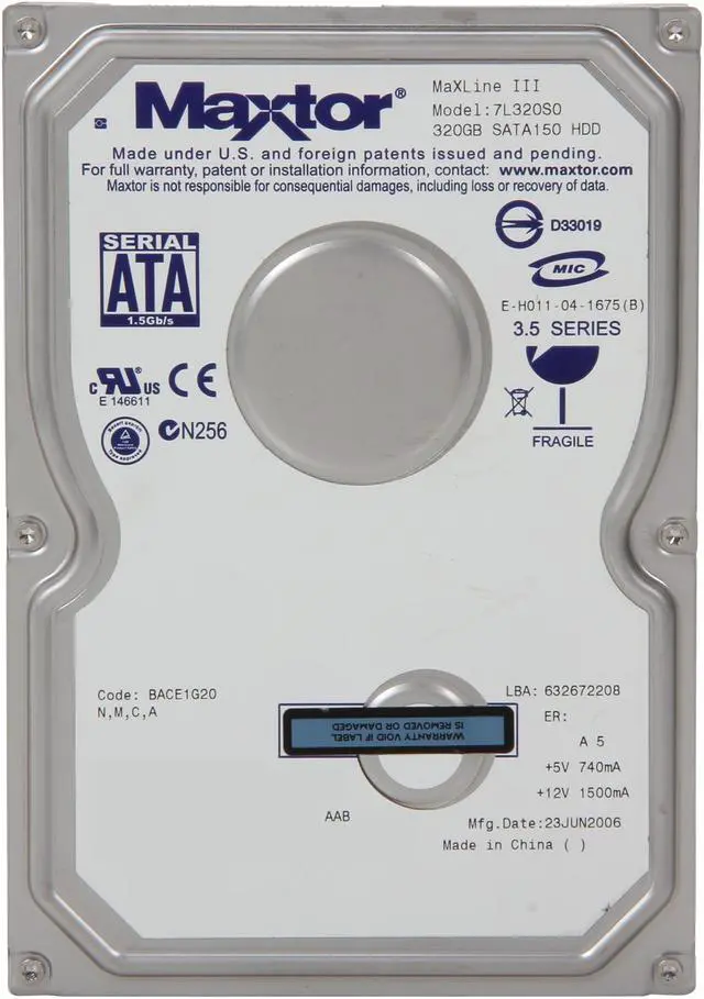 Alt view image 2 of 4 - Maxtor MaXLine III 7l320s0 320GB 7200 RPM 16MB Cache SATA 1.5Gb/s 3.5" Hard Drive Bare Drive