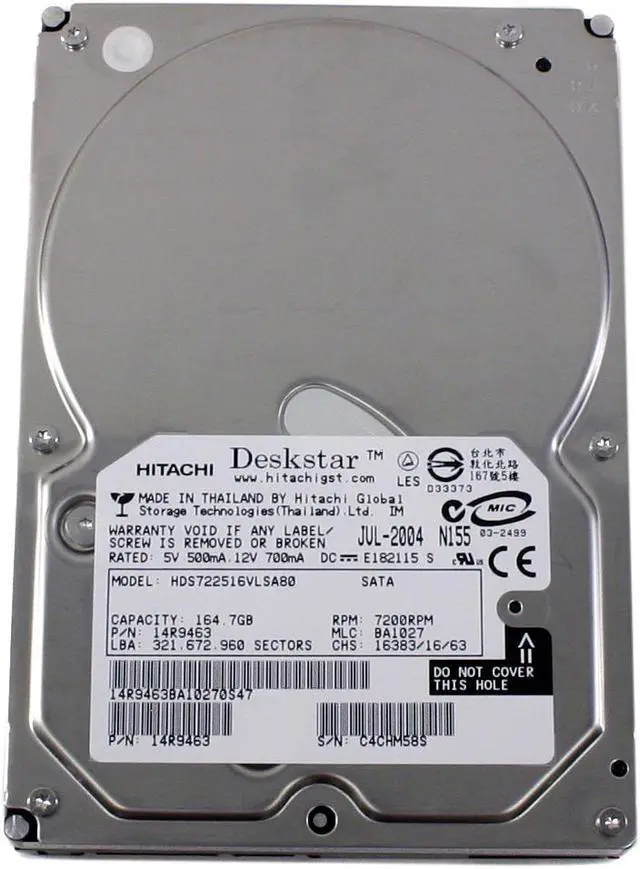 Alt view image 2 of 4 - Hitachi GST Deskstar 7K250 HDS722516VLSA80 (14R9463) 160GB 7200 RPM 8MB Cache SATA 1.5Gb/s 3.5" Hard Drive Bare Drive