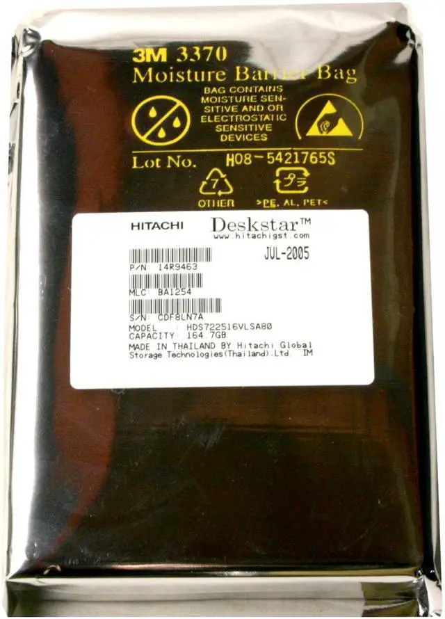 Alt view image 4 of 4 - Hitachi GST Deskstar 7K250 HDS722516VLSA80 (14R9463) 160GB 7200 RPM 8MB Cache SATA 1.5Gb/s 3.5" Hard Drive Bare Drive
