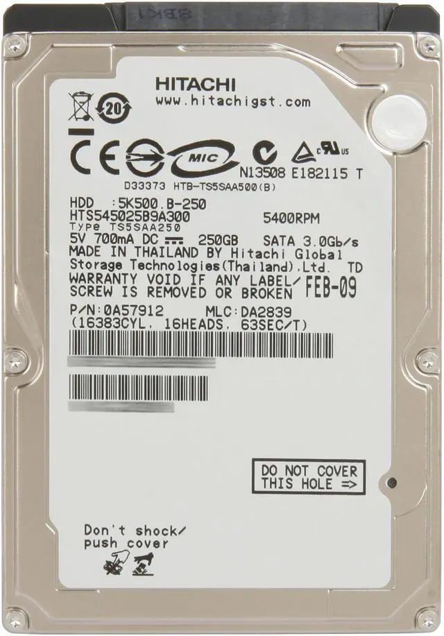 Alt view image 3 of 4 - Hitachi GST Travelstar 5K500.B HTS545025B9A300 (0A57912) 250GB 5400 RPM 8MB Cache SATA 3.0Gb/s 2.5" Notebook Hard Drive Bare Drive