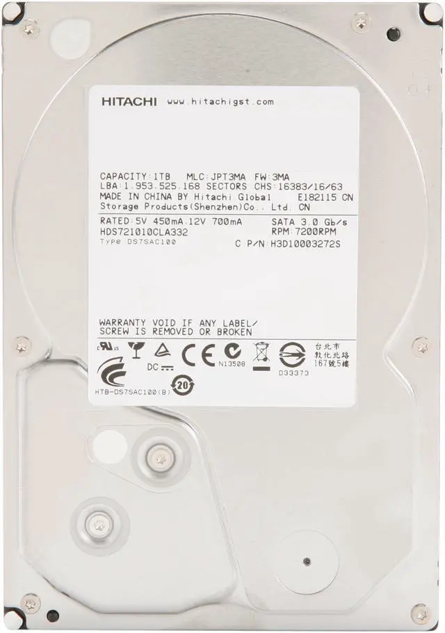 Alt view image 2 of 3 - HGST Deskstar 7K1000.C 0F10383 1TB 7200 RPM 32MB Cache SATA 3.0Gb/s 3.5" Internal Hard Drive Bare Drive