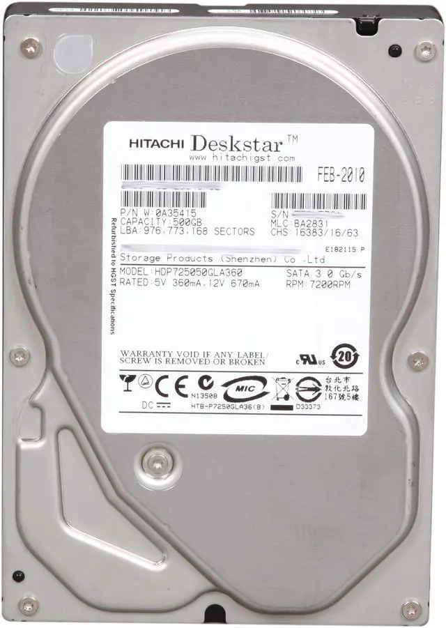Refurbished: Hitachi GST Deskstar P7K500 HDP725050GLA360