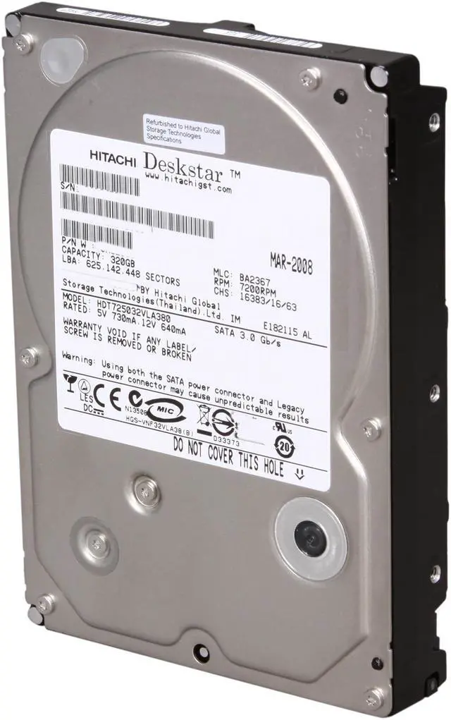 Main image of Hitachi GST Deskstar 7K500 HDT725032VLA380 (0A32161) 320GB 7200 RPM 8MB Cache SATA 3.0Gb/s 3.5" Internal Hard Drive Bare Drive