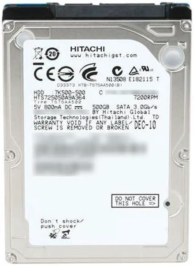Alt view image 2 of 4 - Hitachi GST Travelstar 7K500 HTS725050A9A364 (0A72335) 500GB 7200 RPM 16MB Cache SATA 3.0Gb/s 2.5" Internal Notebook Hard Drive Bare Drive