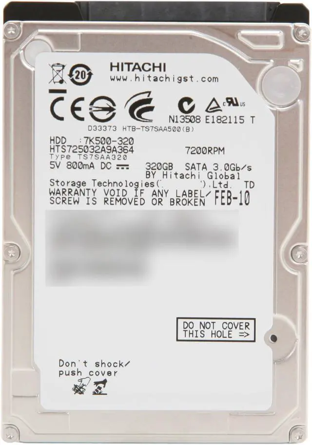 Alt view image 2 of 4 - Hitachi GST Travelstar 7K500 HTS725032A9A364 (0A72333) 320GB 7200 RPM 16MB Cache SATA 3.0Gb/s 2.5" Internal Notebook Hard Drive Bare Drive