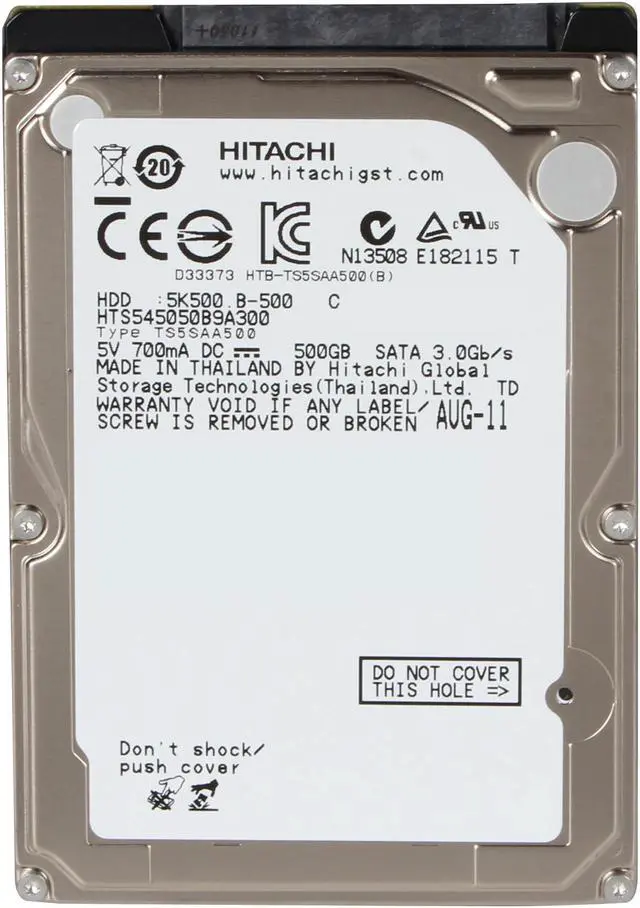 Alt view image 2 of 4 - Hitachi GST 0Y30055 500GB 5400 RPM 8MB Cache SATA 3.0Gb/s 2.5" Internal Notebook Hard Drive Bare Drive