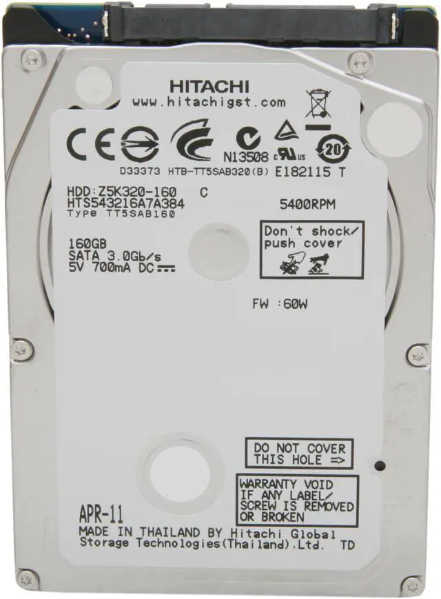 Alt view image 2 of 4 - HGST Travelstar Z5K320 HTS543216A7A384 (0A78601) 160GB 5400 RPM 8MB Cache SATA 3.0Gb/s 2.5" Internal Notebook Hard Drive Bare Drive