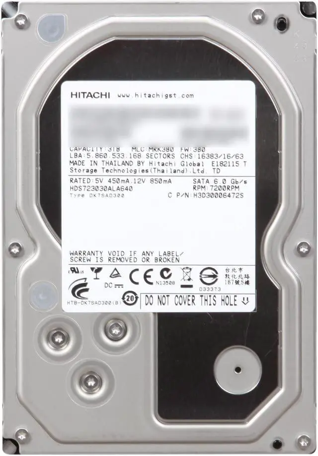 Alt view image 2 of 4 - Hitachi GST Deskstar H3IK30003272SW (0S03208) 3TB 7200 RPM SATA 6.0Gb/s 3.5" Internal Hard Drive Bare Drive