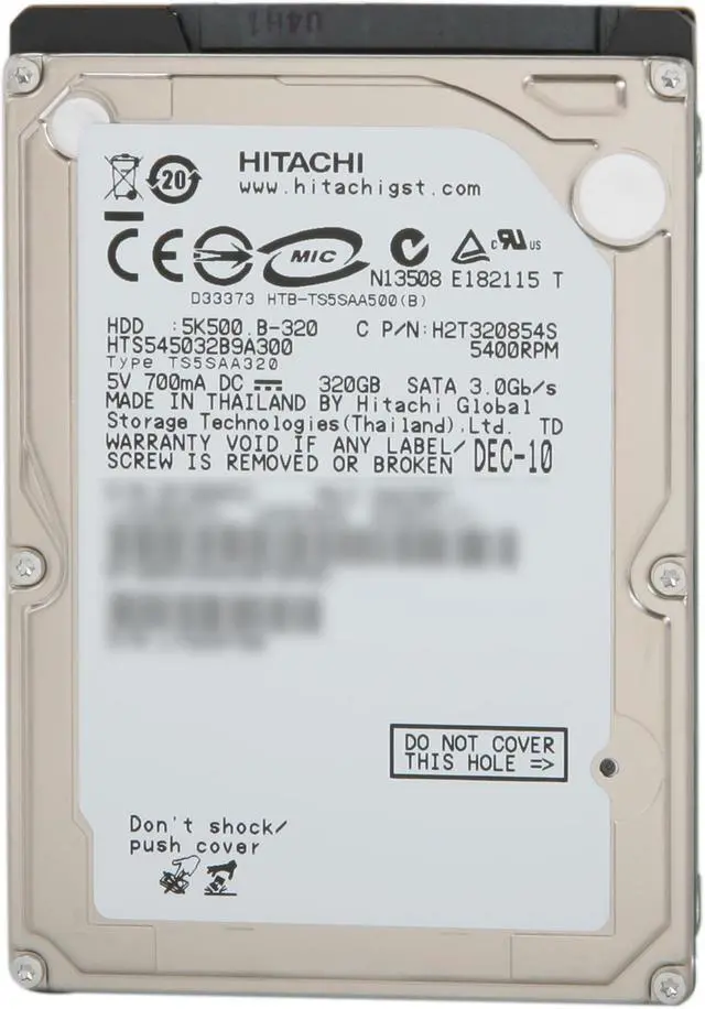 Alt view image 2 of 5 - Hitachi GST Travelstar 5K500.B 0Y30053 320GB 5400 RPM 8MB Cache SATA 2.5" Internal Notebook Hard Drive