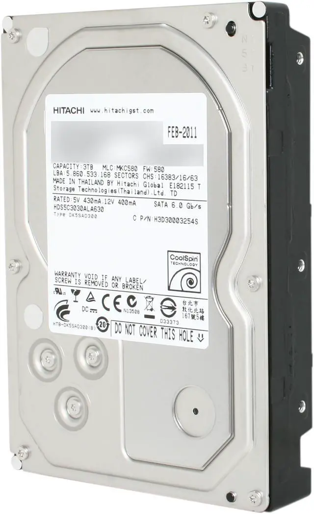 Main image of Hitachi GST Deskstar 0S03230 3TB 5400 RPM 32MB Cache SATA 6.0Gb/s 3.5" Internal Hard Drive Bare Drive