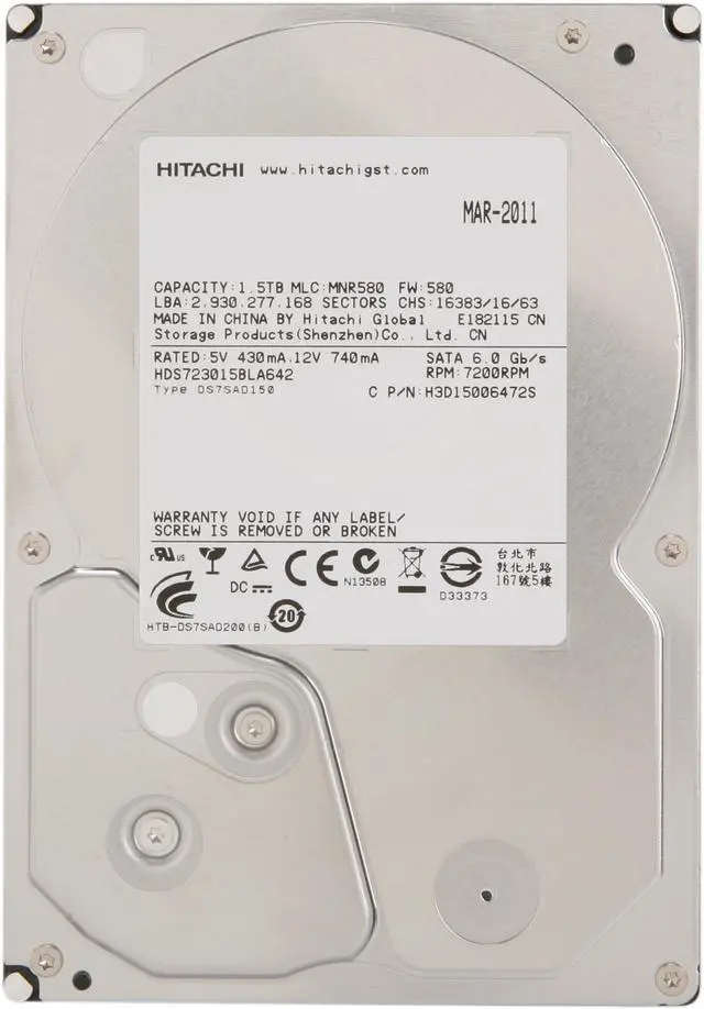 Alt view image 2 of 4 - Hitachi GST Deskstar 7K3000 HDS723015BLA642 (0F12114) 1.5TB 7200 RPM 64MB Cache SATA 6.0Gb/s 3.5" Internal Hard Drive Bare Drive