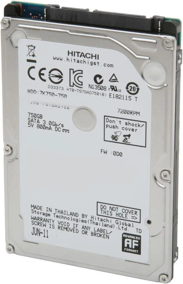 Alt view image 2 of 6 - Hitachi GST Travelstar 7K750 H2IK7501672SP (0S03339) 750GB 7200 RPM 16MB Cache SATA 3.0Gb/s 2.5" Internal Notebook Hard Drive