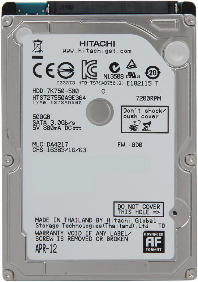 Alt view image 2 of 4 - HGST Travelstar 7K750 0J12281 500GB 7200 RPM 16MB Cache SATA 3.0Gb/s 2.5" Internal Notebook Hard Drive Bare Drive