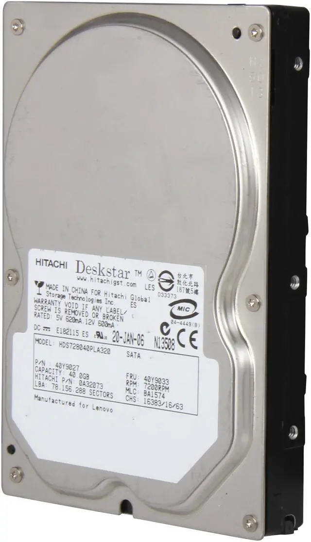 Main image of Hitachi GST HDS728040PLA320 40GB 7200 RPM 2MB Cache SATA 3.0Gb/s 3.5" Internal Hard Drive Bare Drive