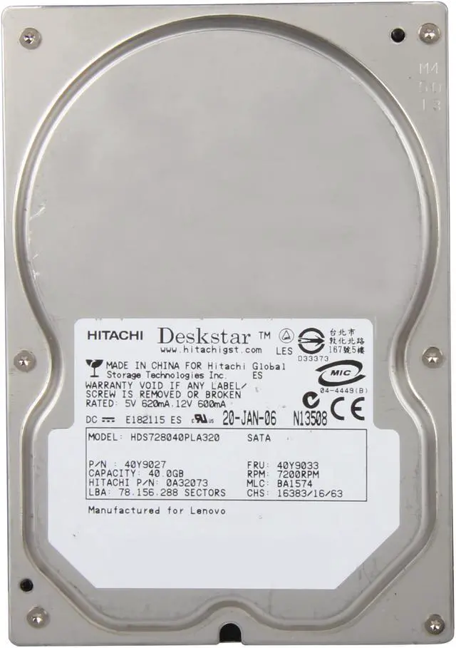 Alt view image 2 of 4 - Hitachi GST HDS728040PLA320 40GB 7200 RPM 2MB Cache SATA 3.0Gb/s 3.5" Internal Hard Drive Bare Drive