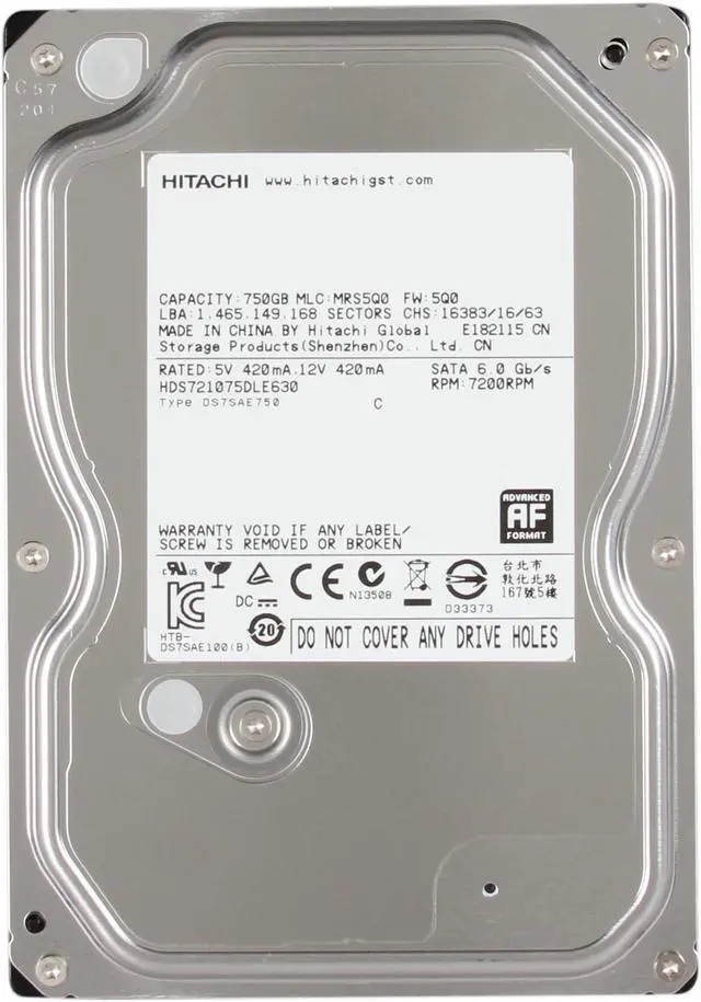 Alt view image 2 of 4 - Hitachi GST Deskstar 7K1000.D HDS721075DLE630 (0F13179) 750GB 7200 RPM 32MB Cache SATA 6.0Gb/s 3.5" Internal Hard Drive Bare Drive