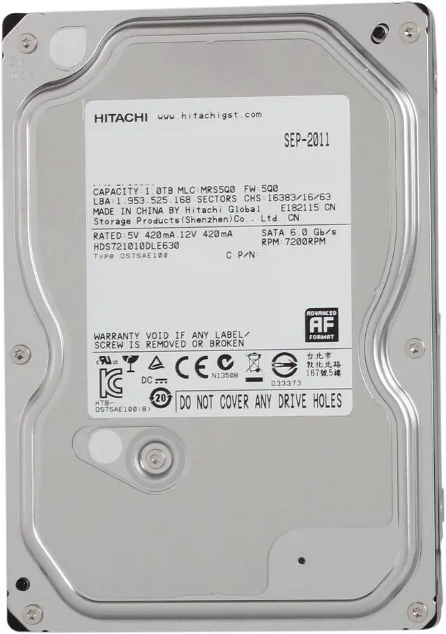Alt view image 2 of 4 - Hitachi GST Deskstar 7K1000.D HDS721010DLE630 (0F13180) 1TB 7200 RPM 32MB Cache SATA 6.0Gb/s 3.5" Internal Hard Drive Bare Drive