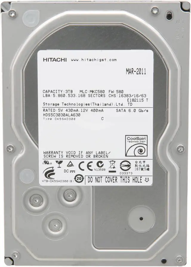 Alt view image 2 of 4 - Hitachi GST Deskstar 5K3000 HDS5C3030ALA630 (0F12460) 3TB 5700 RPM 32MB Cache SATA 6.0Gb/s 3.5" Internal Hard Drive Bare Drive