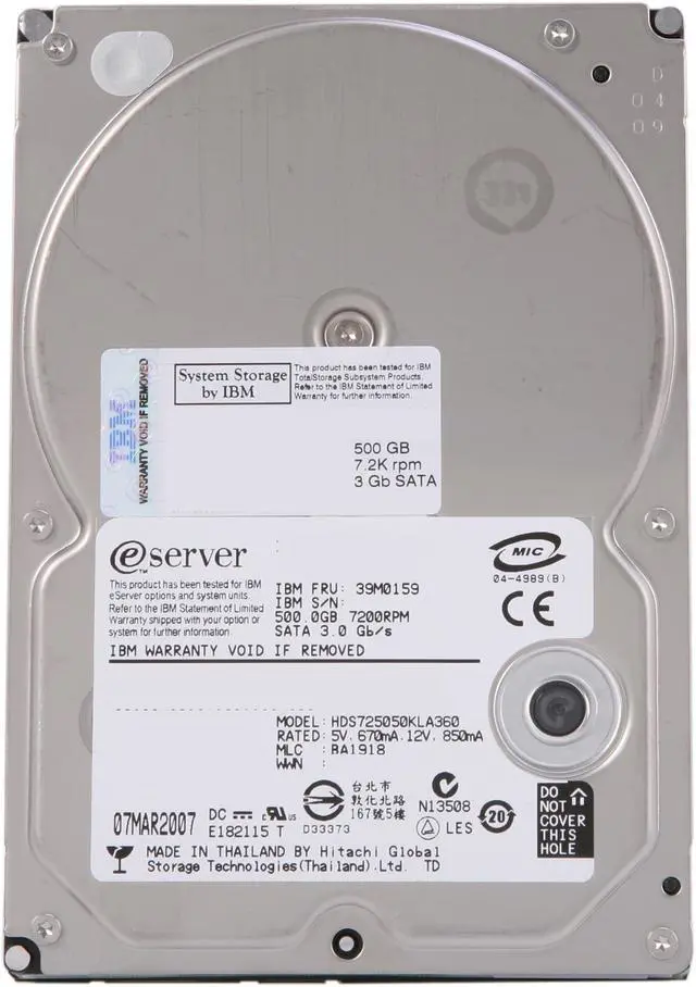 Alt view image 2 of 4 - Hitachi GST Deskstar E7K500 HDS725050KLA360 500GB 7200 RPM 16MB Cache SATA 3.0Gb/s 3.5" Hard Drive Bare Drive