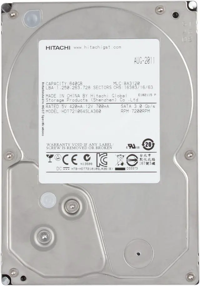 Alt view image 2 of 4 - Hitachi GST Deskstar 7K1000.B HDT721064SLA360 640GB 7200 RPM 16MB Cache SATA 3.0Gb/s 3.5" Internal Hard Drive