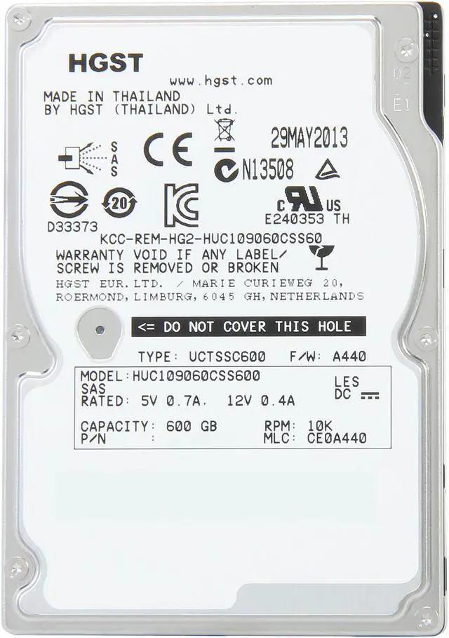 Alt view image 2 of 4 - Hitachi GST Ultrastar C10K900 HUC109060CSS600 (0B26013) 600GB 10000 RPM 64MB Cache SAS 6Gb/s 2.5" Internal Enterprise Hard Drive Bare Drive