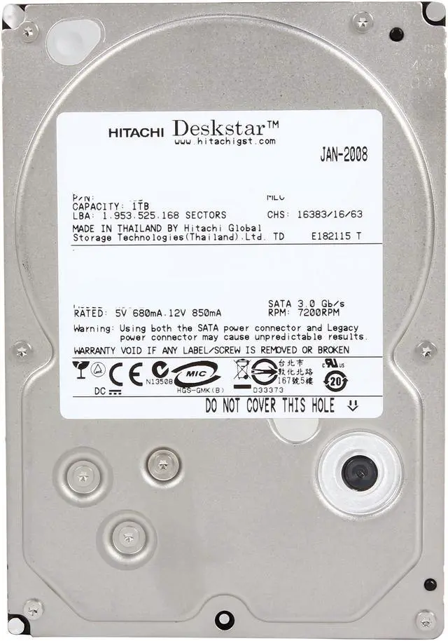 Alt view image 2 of 5 - Hitachi GST Deskstar 7K1000 HDS721010KLA330 (0A35155) 1TB 7200 RPM 32MB Cache SATA 3.0Gb/s 3.5" Hard Drive Bare Drive