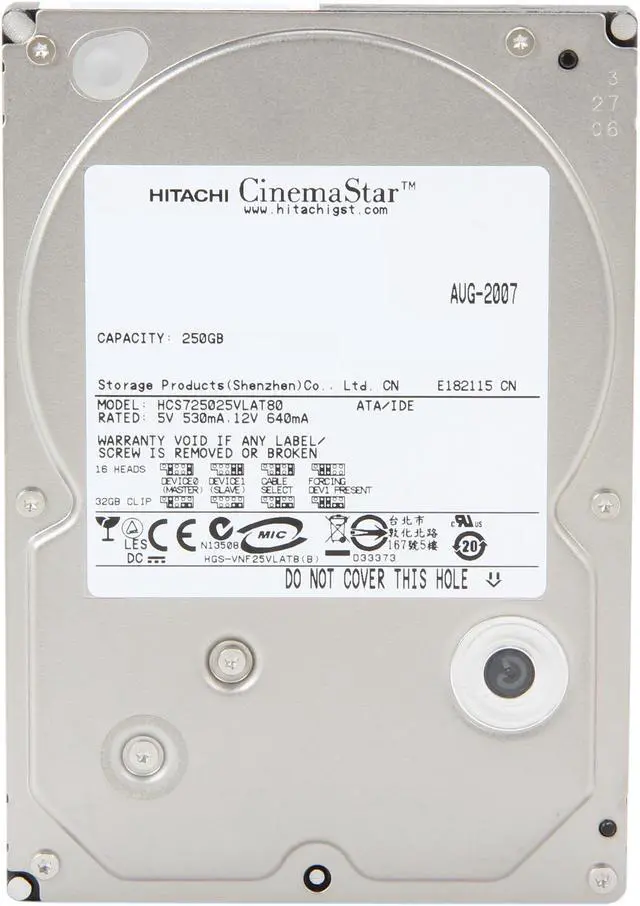 Alt view image 2 of 4 - HGST CinemaStar 7K500 HCS725025VLAT80 250GB 7200 RPM 8MB Cache PATA 133 3.5" Internal Hard Drive