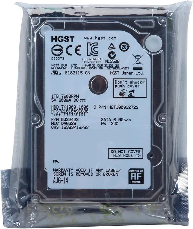 Alt view image 6 of 5 - HGST Travelstar 7K1000 HTS721010A9E630 (0J22423) 1TB 7200 RPM 32MB Cache SATA 6.0Gb/s 2.5" Internal Notebook Hard Drive (Standard Model) Bare Drive