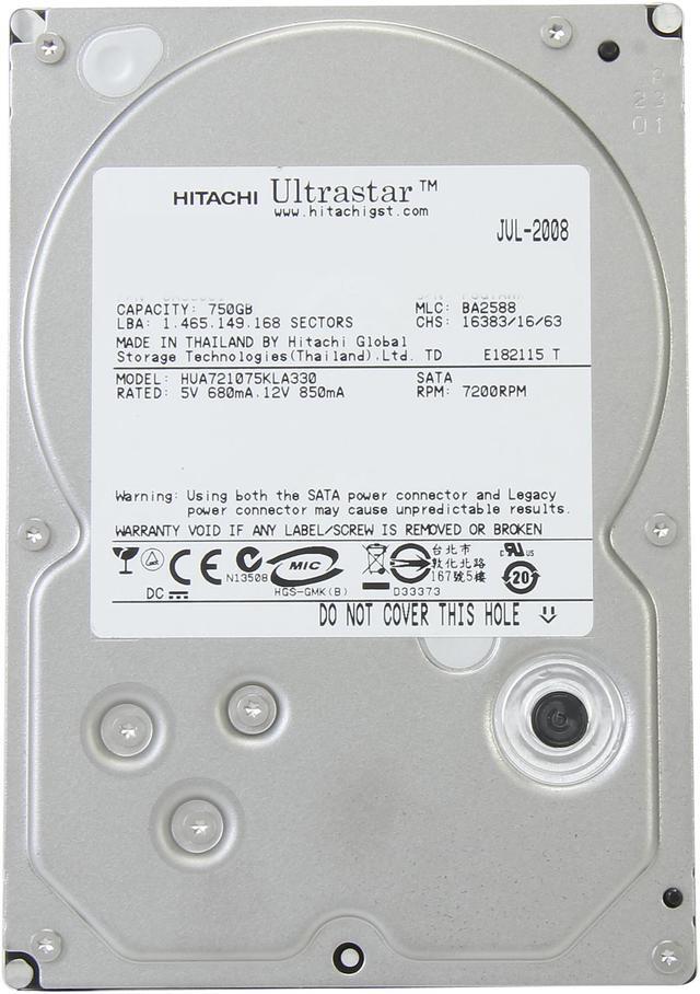 Alt view image 2 of 4 - Hitachi GST Ultrastar A7K1000 HUA721075KLA330 (0A35771) 750GB 7200 RPM 32MB Cache SATA 3.0Gb/s 3.5" Hard Drive Bare Drive