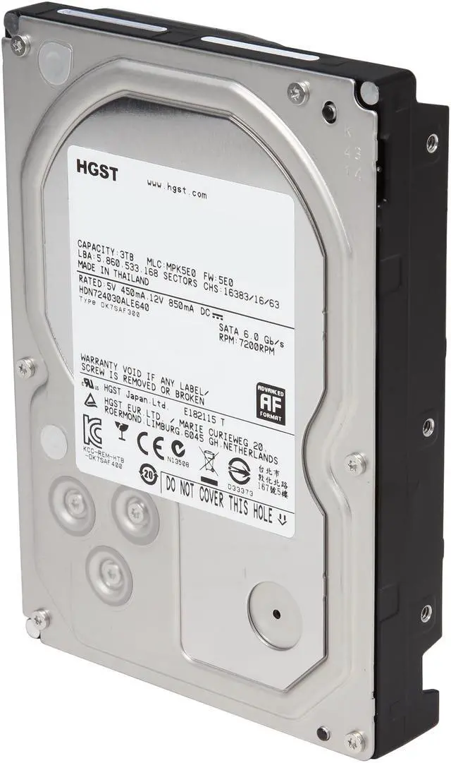 Alt view image 2 of 6 - HGST DeskStar NAS 3.5" 3TB 7200 RPM 64MB Cache SATA 6.0Gb/s High-Performance Hard Drive for Desktop NAS Systems Retail Packaging 0S03660