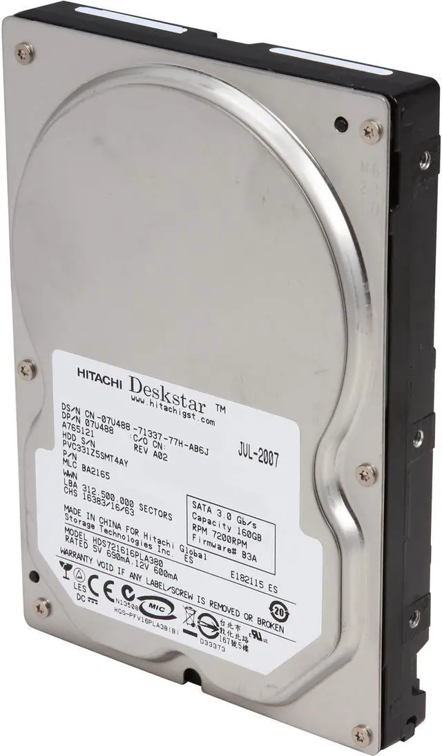 Main image of Hitachi Deskstar TK160 0A33451 160GB 7200 RPM 8MB Cache SATA 3.0Gb/s Internal Hard Drive