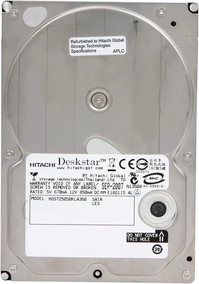 Alt view image 2 of 5 - Hitachi GST Deskstar E7K500 HDS725050KLA360 (0A31619) 500GB 7200 RPM 16MB Cache SATA 3.0Gb/s 3.5" Hard Drive Bare Drive