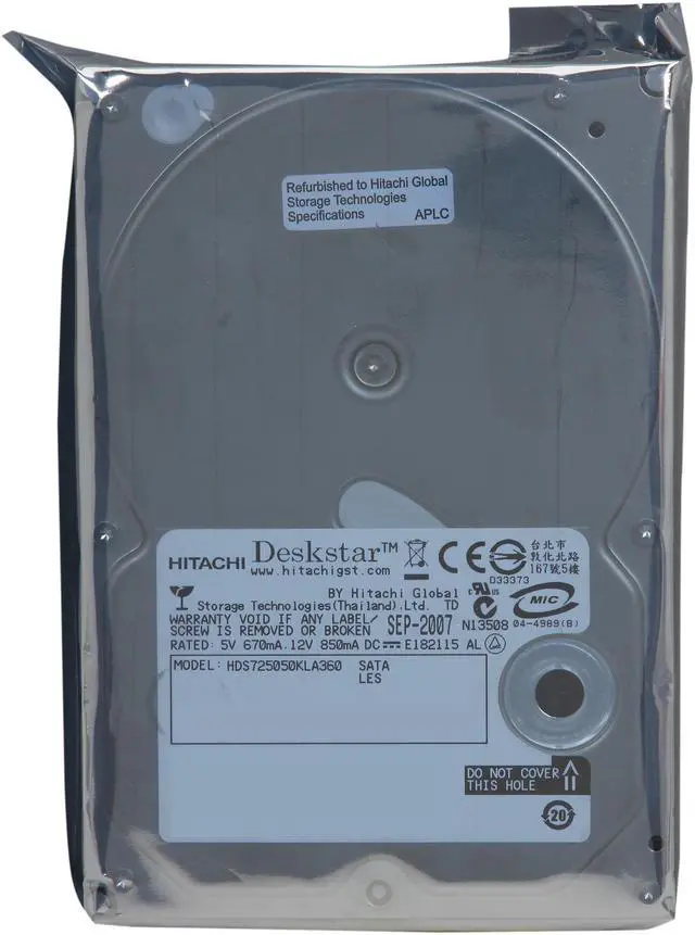 Alt view image 5 of 5 - Hitachi GST Deskstar E7K500 HDS725050KLA360 (0A31619) 500GB 7200 RPM 16MB Cache SATA 3.0Gb/s 3.5" Hard Drive Bare Drive
