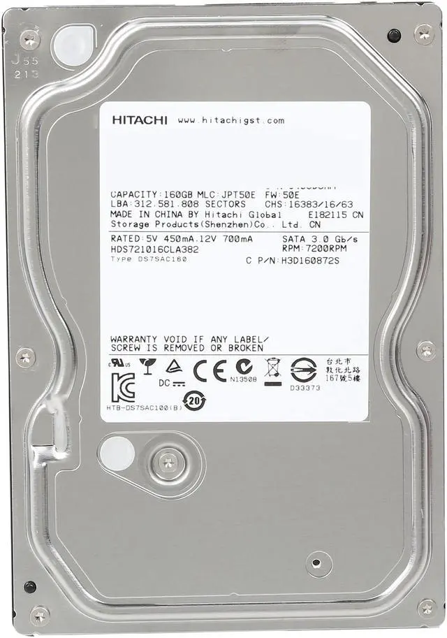 Alt view image 2 of 5 - HGST Deskstar 7K1000.C HDS721016CLA382 (0A39261) 160GB 7200 RPM 8MB Cache SATA 3.0Gb/s 3.5" Internal Hard Drive