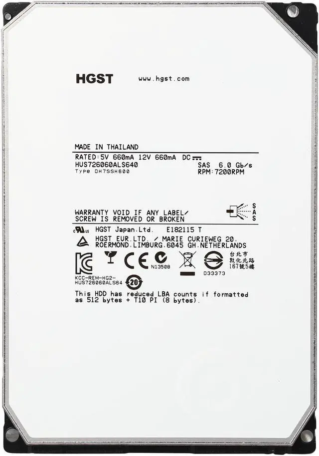 Alt view image 2 of 5 - HGST He6 HUS726060ALS640 (0F18370) 6TB 7200 RPM 64MB Cache SAS 6Gb/s 3.5" Enterprise Hard Drive Bare Drive
