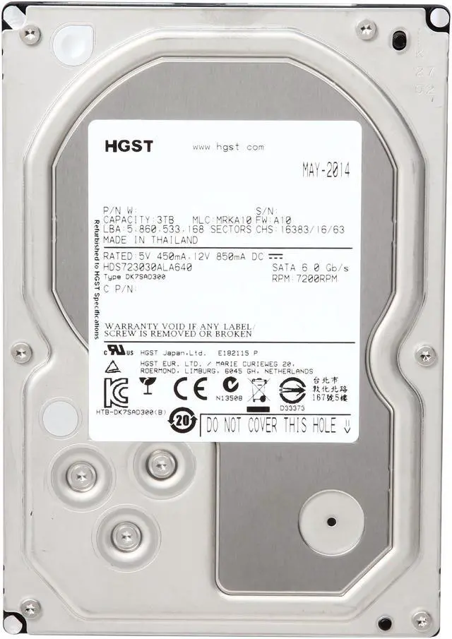 Alt view image 2 of 5 - Hitachi GST Deskstar 7K3000 HDS723030ALA640 (0F12450) 3TB 7200 RPM 64MB Cache SATA 6.0Gb/s 3.5" Internal Hard Drive
