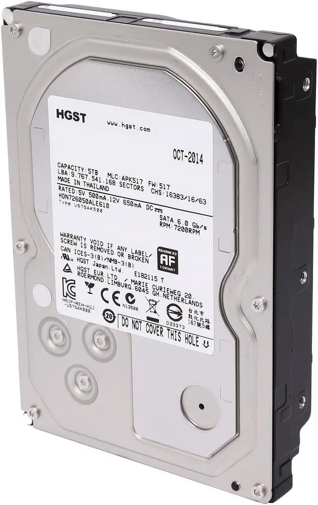 Alt view image 2 of 6 - HGST Deskstar NAS H3IKNAS500012872SN (0S03835) 5TB 7200 RPM 128MB Cache SATA 6.0Gb/s 3.5" High-Performance Hard Drive for Desktop NAS Systems Retail Packaging