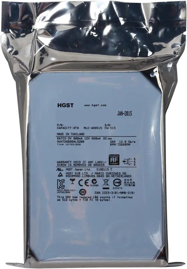 Alt view image 5 of 5 - HGST Ultrastar He8 HUH728080AL5200 (0F23268) 8TB 7200 RPM 128MB Cache SAS 12Gb/s 3.5" Helium Platform Enterprise Hard Drive Bare Drive