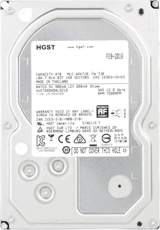Alt view image 2 of 4 - HGST Ultrastar 7K6000 HUS726040AL5210 (0F22795) 4TB 7200 RPM 128MB Cache SAS 12Gb/s 3.5" Enterprise Hard Drive Bare Drive