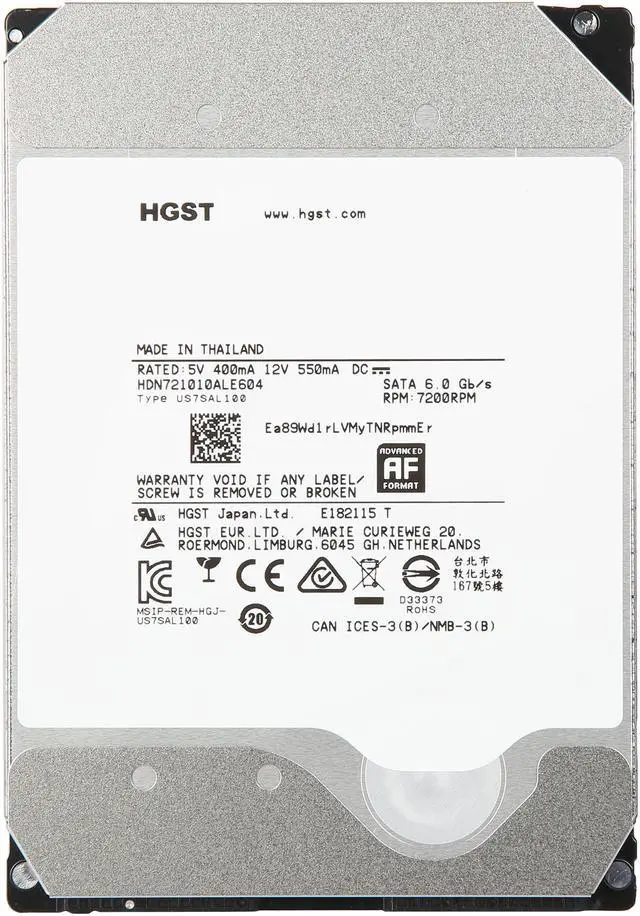 Alt view image 3 of 6 - HGST Deskstar NAS 3.5" 10TB 7200 RPM 256MB Cache SATA 6.0Gb/s High-Performance Hard Drive for Desktop NAS Systems Retail Packaging 0S04037