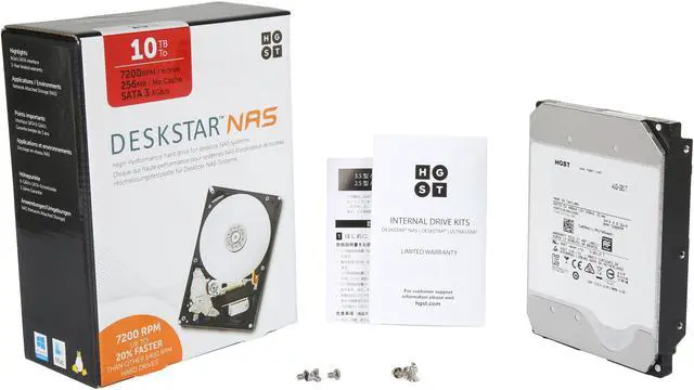 Alt view image 6 of 6 - HGST Deskstar NAS 3.5" 10TB 7200 RPM 256MB Cache SATA 6.0Gb/s High-Performance Hard Drive for Desktop NAS Systems Retail Packaging 0S04037