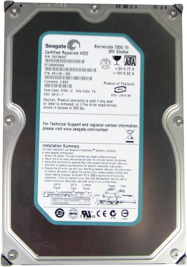 Alt view image 2 of 3 - Seagate Barracuda 7200.10 ST3300620AS 300GB 7200 RPM 16MB Cache SATA 3.0Gb/s 3.5" Hard Drive Bare Drive