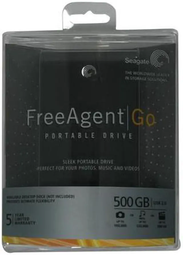 Alt view image 6 of 6 - Seagate FreeAgent Go 500GB USB 2.0 2.5" External Hard Drive ST905003FAA2E1-RK Tuxedo Black