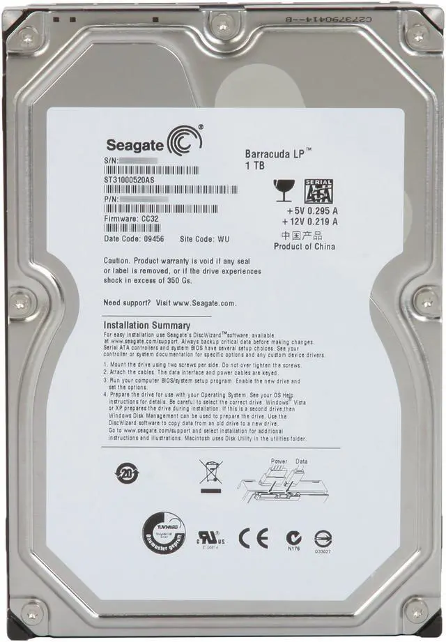 Alt view image 4 of 7 - Seagate BarraCuda LP ST31000520AS 1TB 5900 RPM 32MB Cache SATA 3.0Gb/s 3.5" Hard Drive Bare Drive