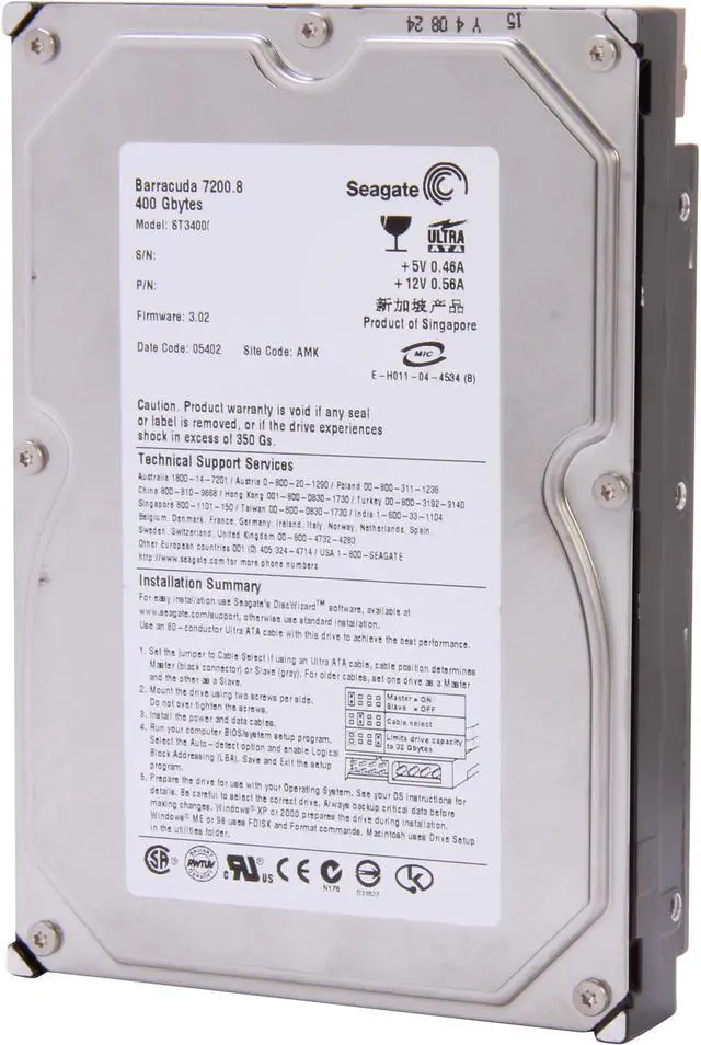 Main image of Seagate BarraCuda 7200.8 ST3400832A 400GB 7200 RPM 8MB Cache IDE Ultra ATA100 / ATA-6 3.5" Internal Hard Drive Bare Drive
